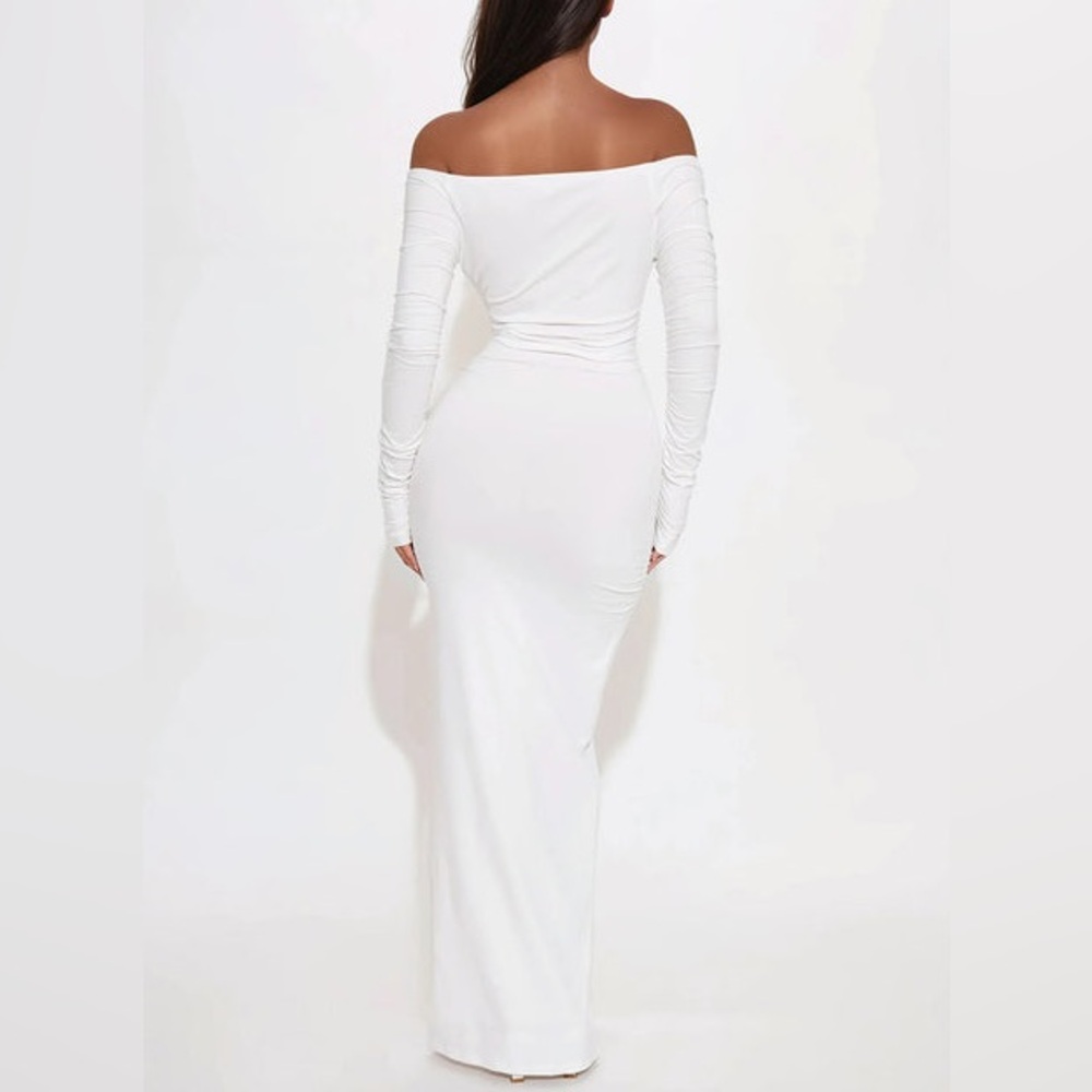 New Fashion Nova Candice Plunge Neckline Maxi Dress - White Size Large - Picture 4 of 5